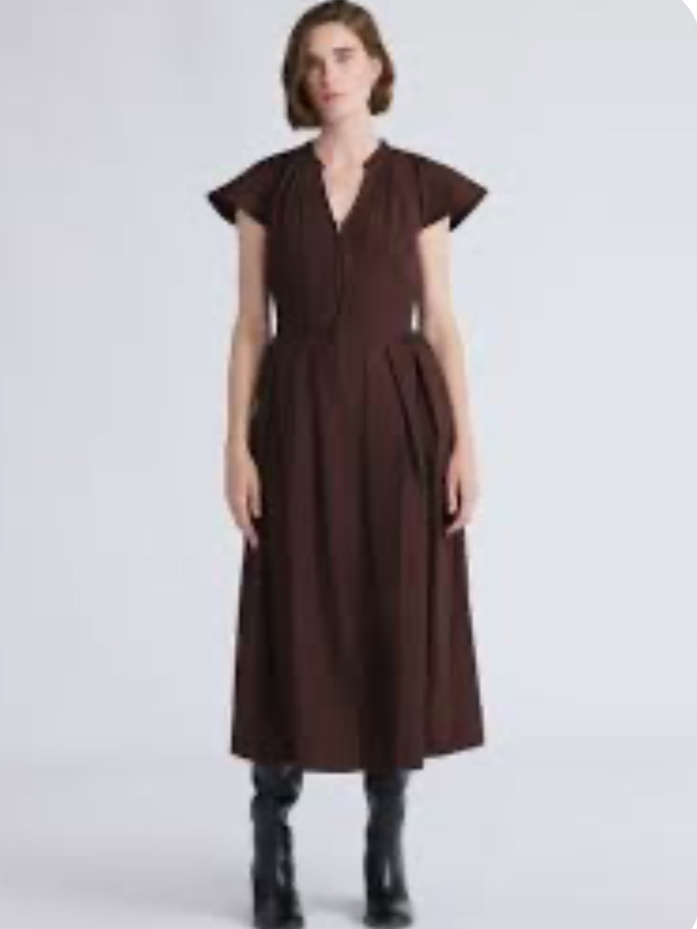 Classic Brown Midi Dress with Cap Sleeves
